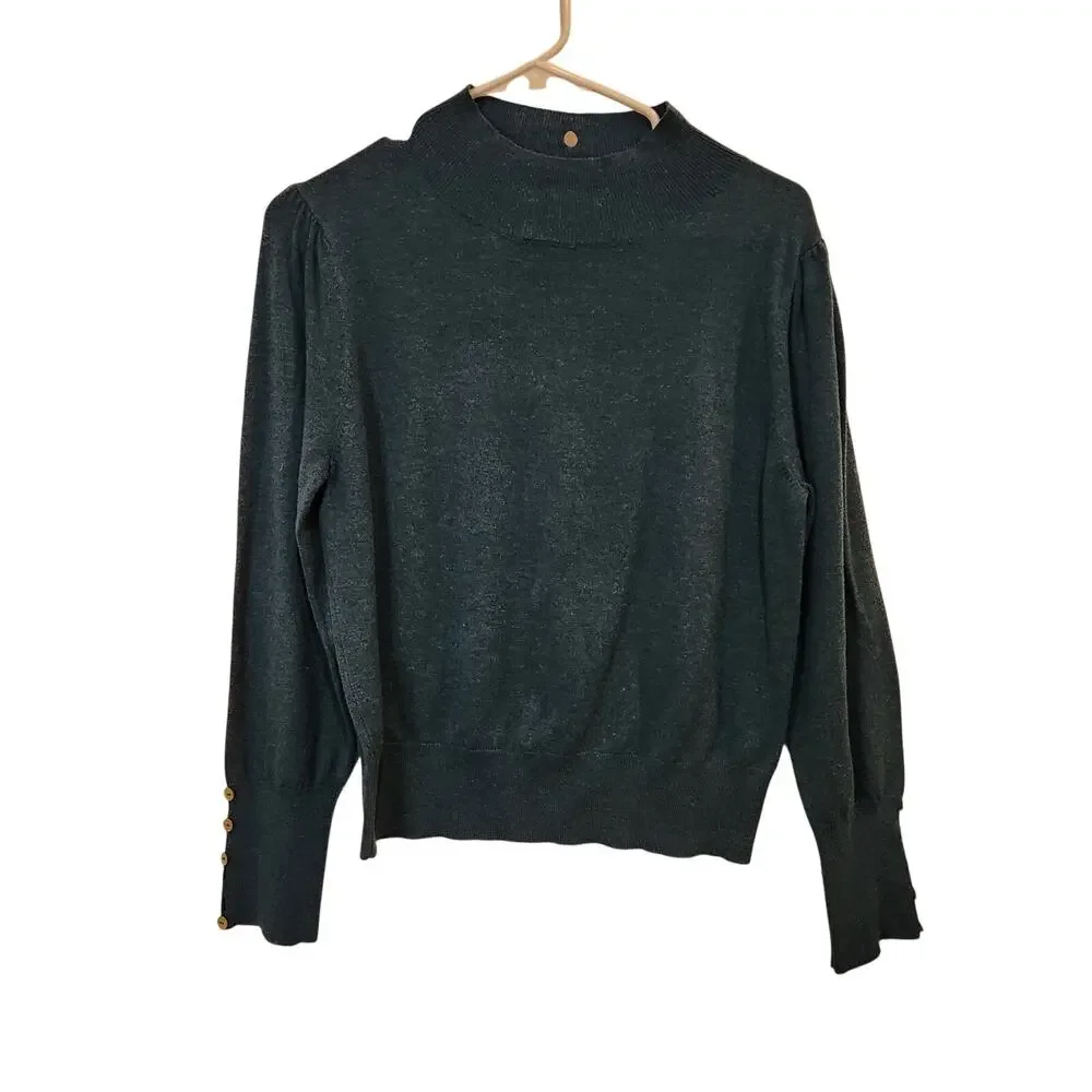 Molly Bracken Navy Blue Casual Long Sleeve Pullover Mock Neck Sweater Large